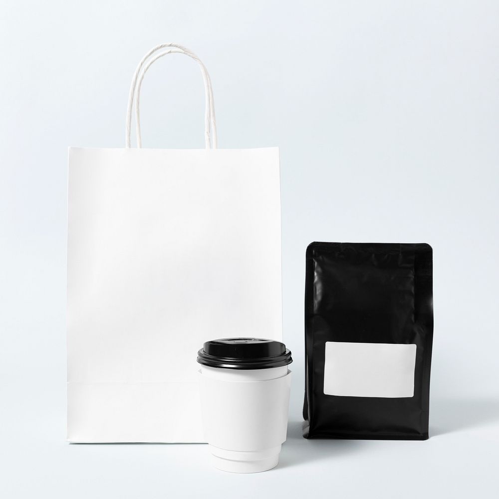 Coffee to go, white paper bag, product branding design