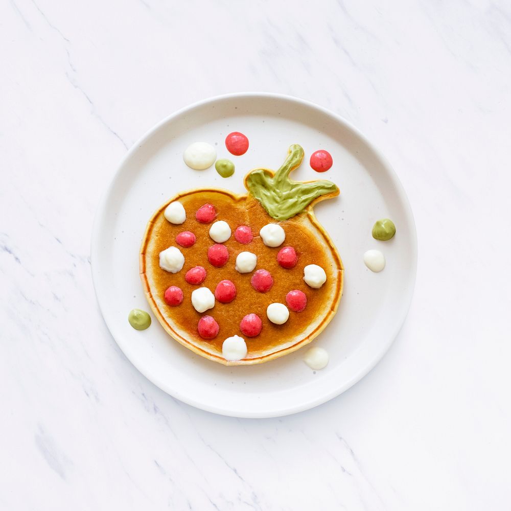 Kids pancake breakfast treat psd, shaped like a fun strawberry