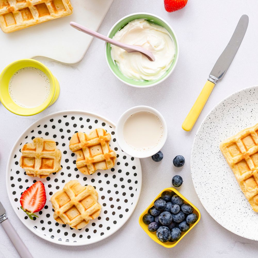 Kids waffle breakfast treat with clotted cream