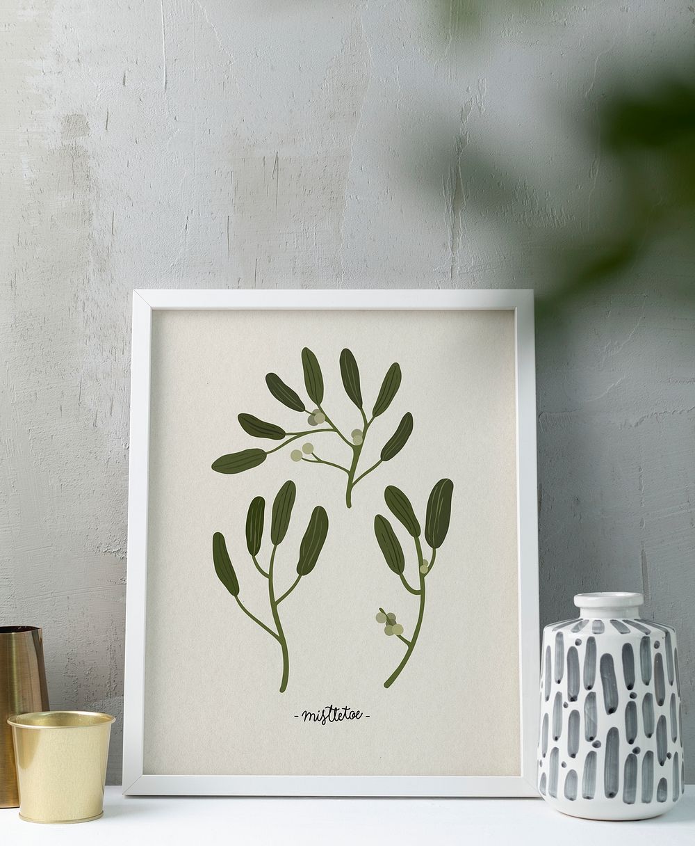 Frame psd mockup, simple home decor, botanical leaf illustration