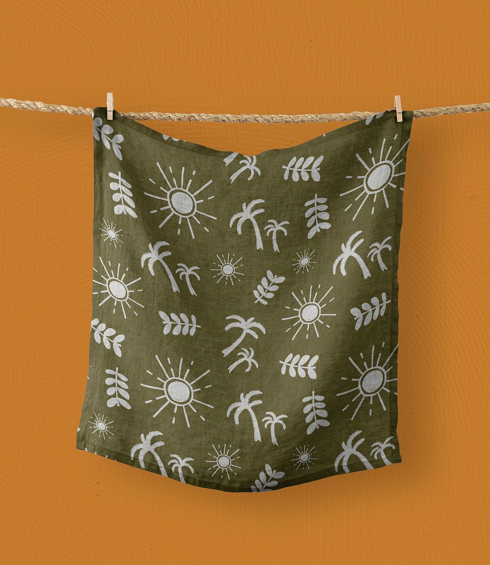 Printed towel mockup, tropical pattern design psd