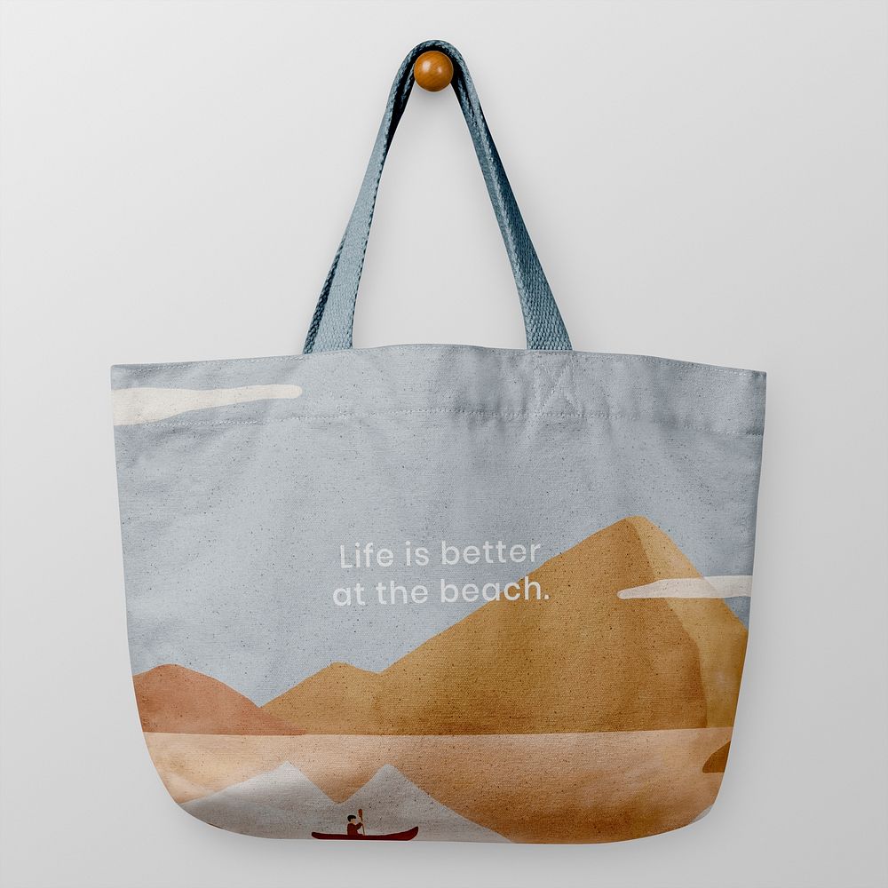 Tote bag mockup, printed summer graphic, realistic design psd