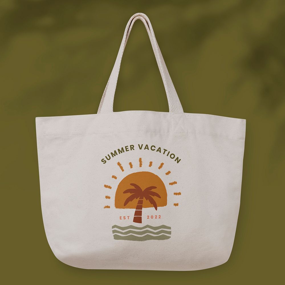 Tote bag mockup, printed summer graphic, realistic design psd