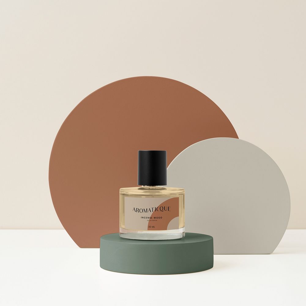 Perfume bottle, beauty product packaging, business branding design