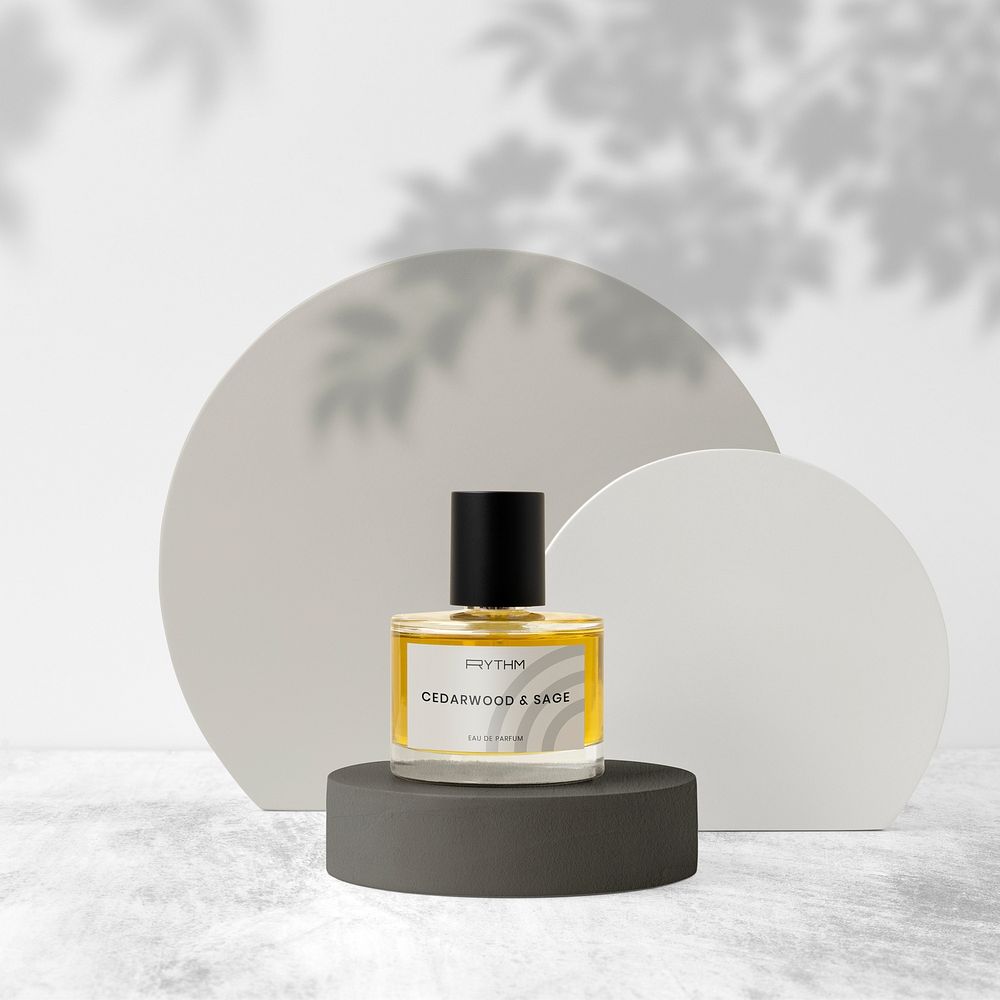 Perfume bottle mockup, label psd, beauty product packaging
