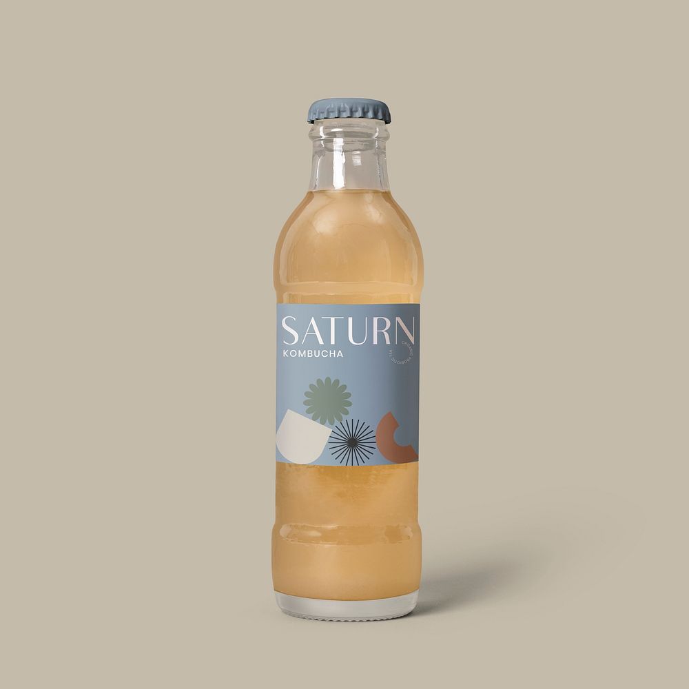 Glass bottle mockup, label design psd, product packaging, isolated object design