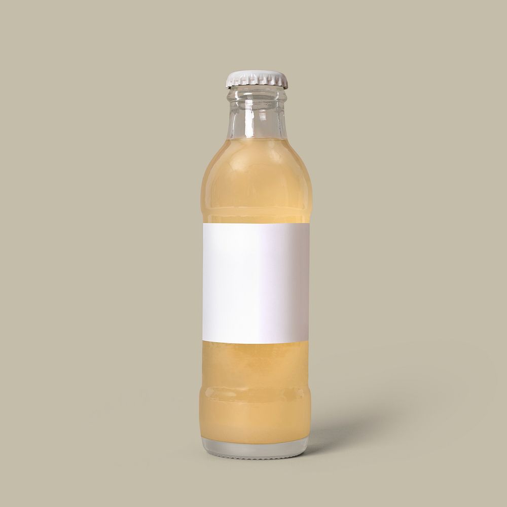 Soda drink, glass bottle with blank label, product branding design