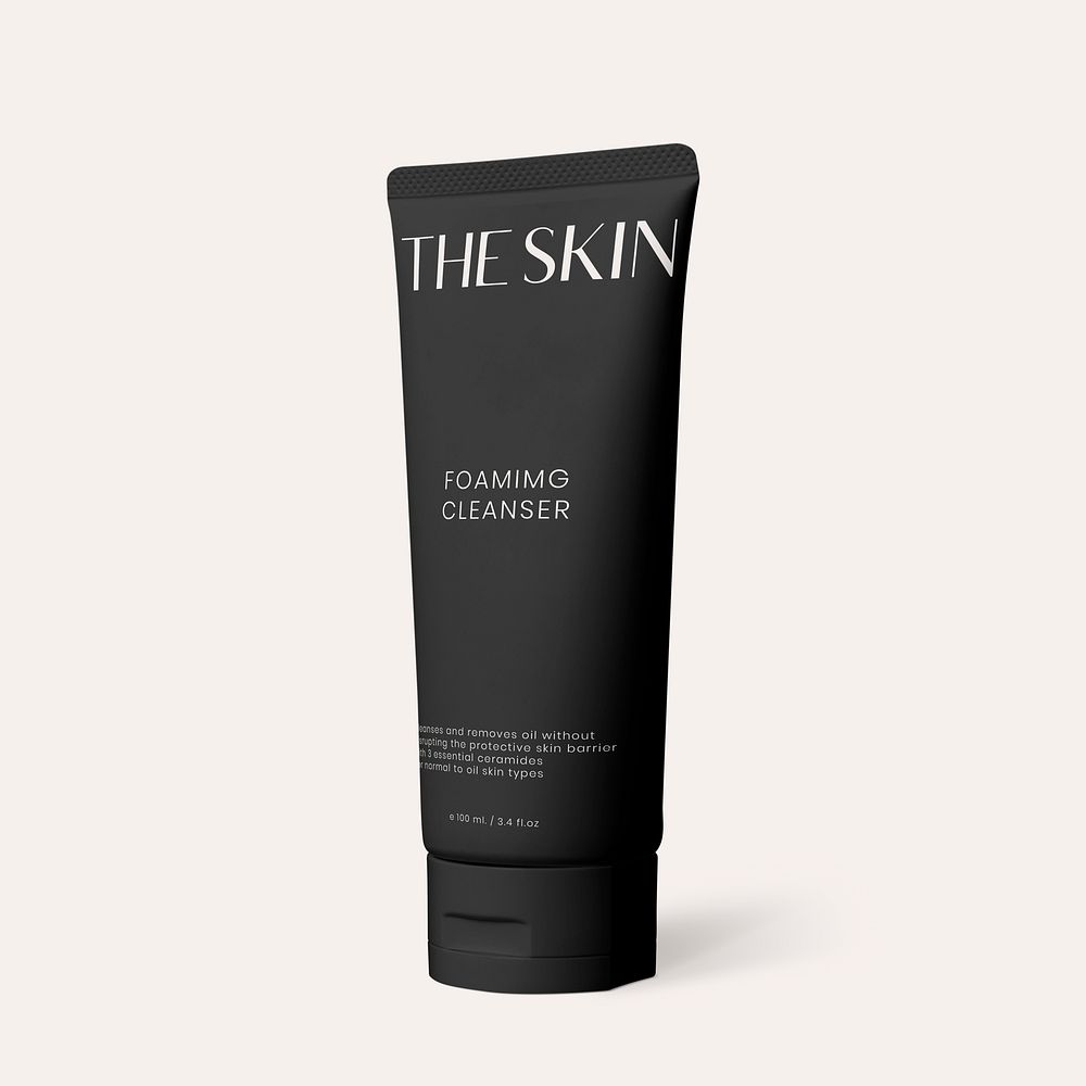 Skincare tube, beauty product packaging, black design
