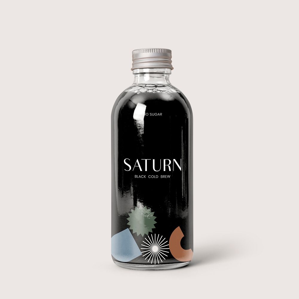 Glass bottle mockup psd, black cold brew coffee, product packaging, isolated object design