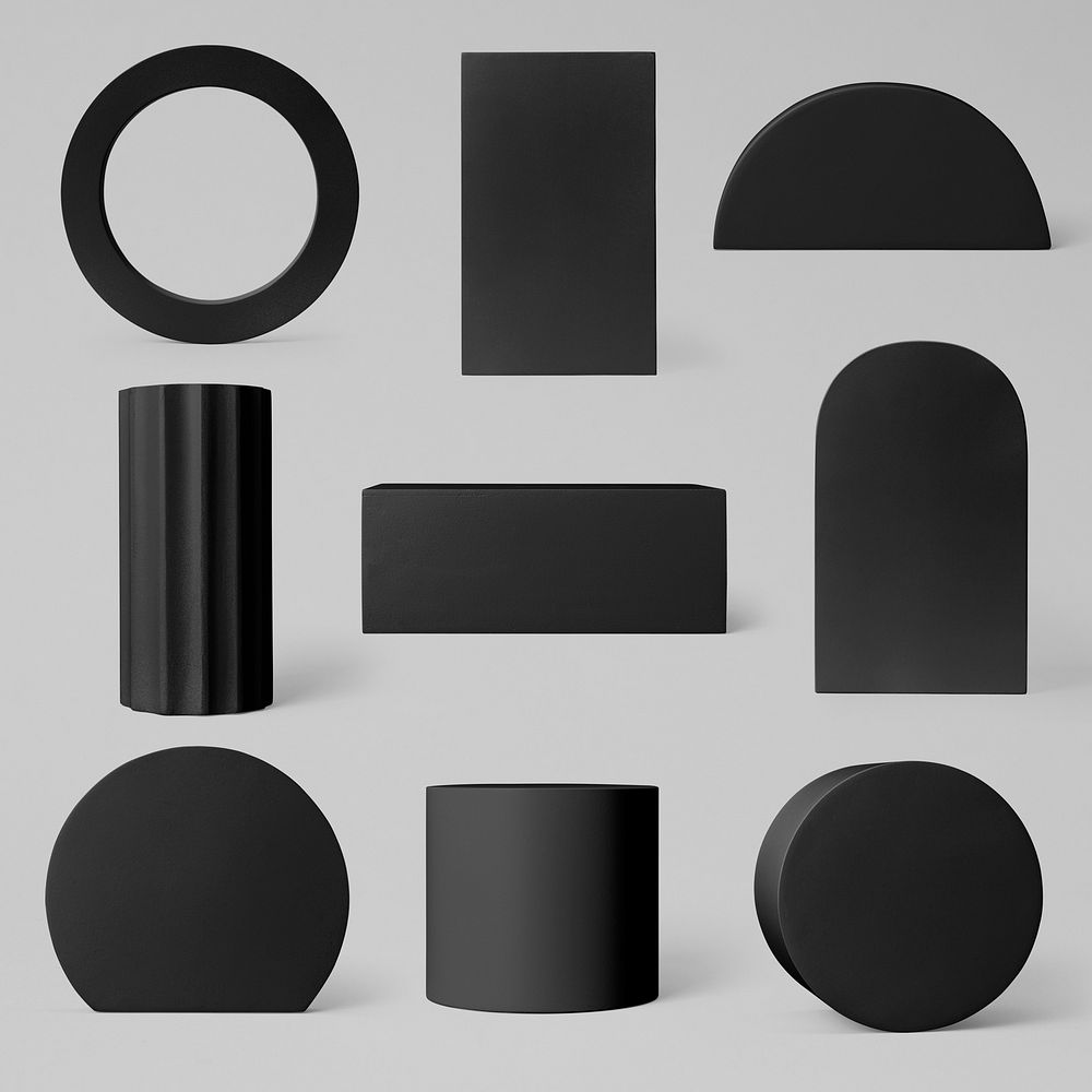 Black geometric shape sticker, isolated object design psd set