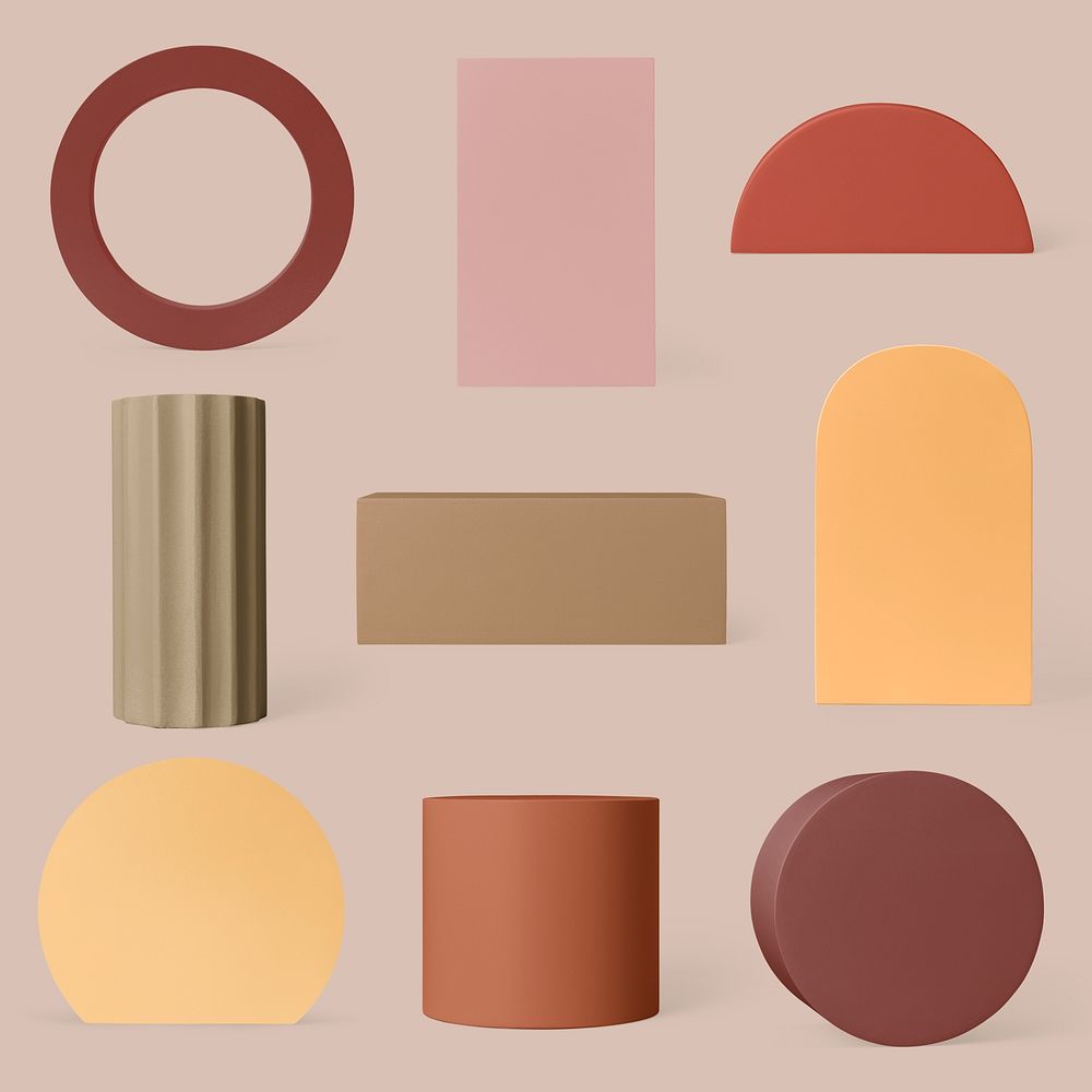 Brown geometric shape sticker, isolated object design psd set