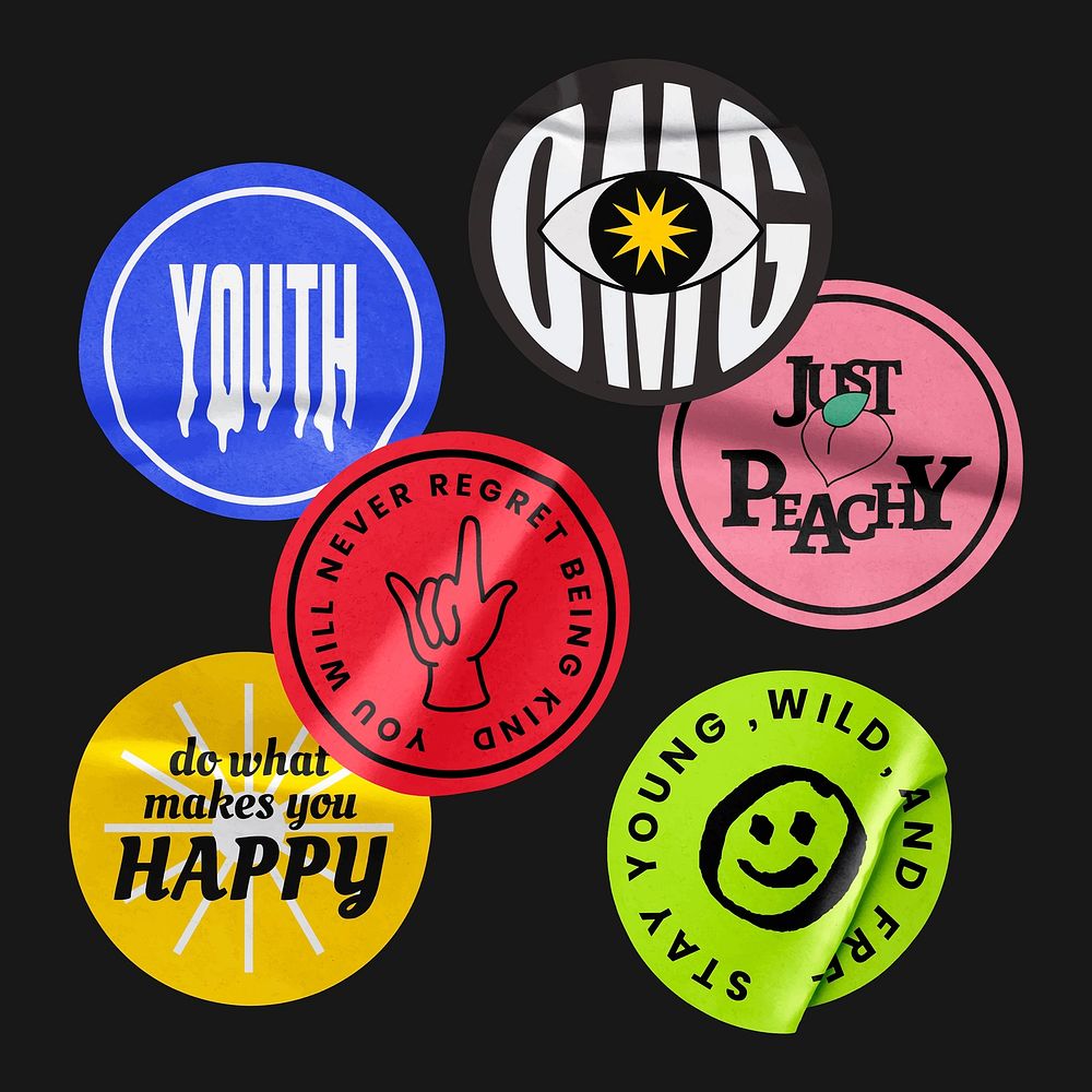 Old school round stickers, colorful design vector