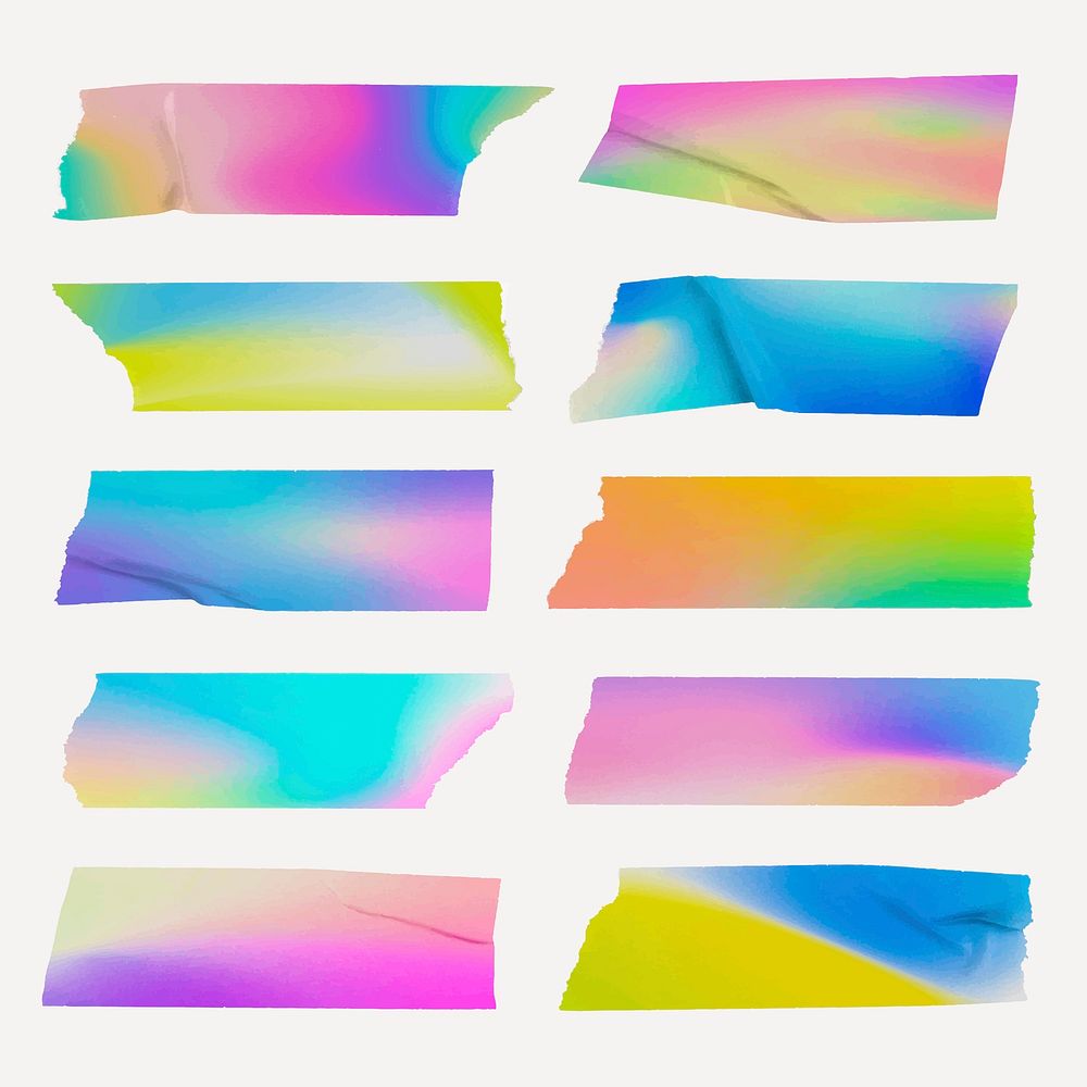 Gradient washi tape, colorful design set vector