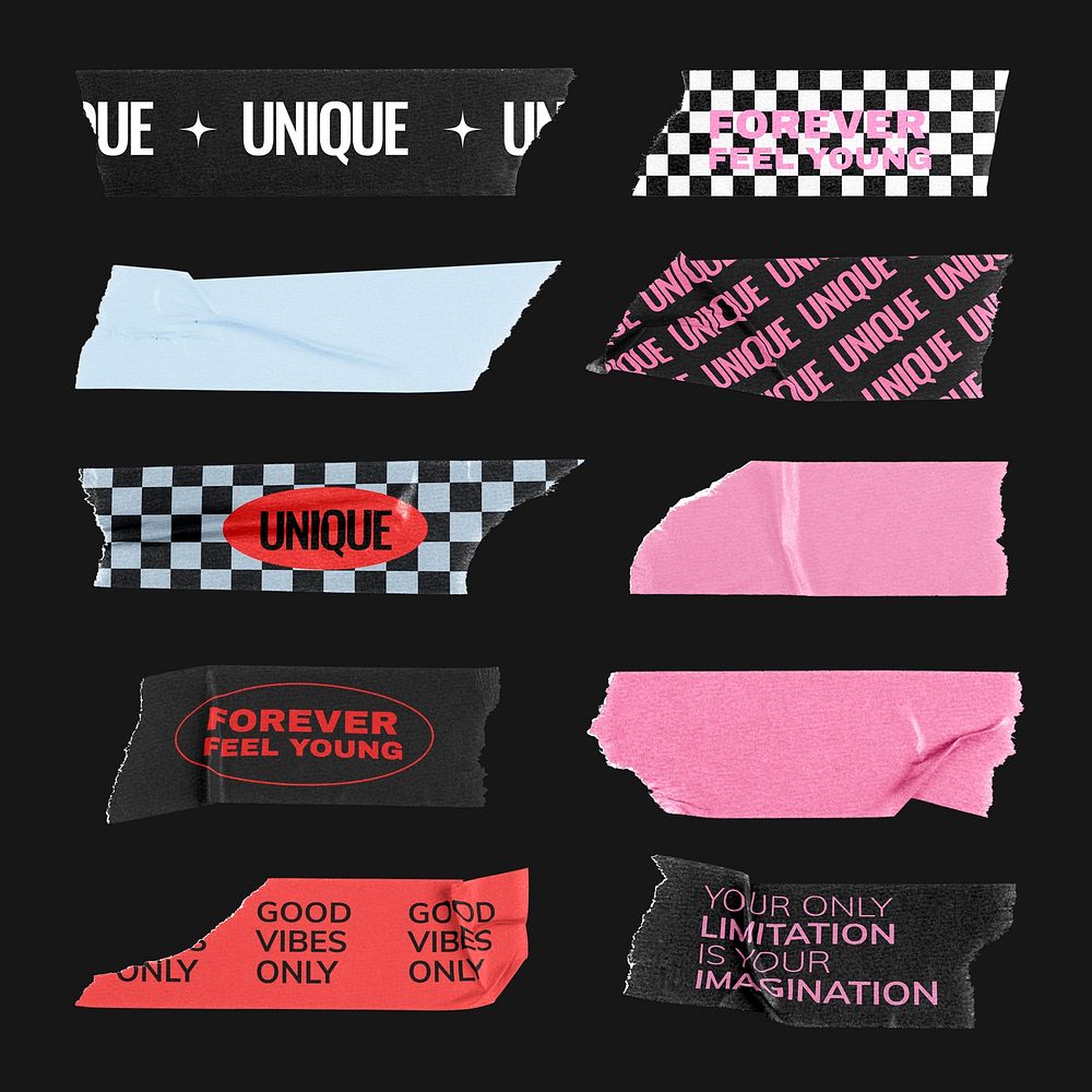 Old school washi tapes, motivational texts psd