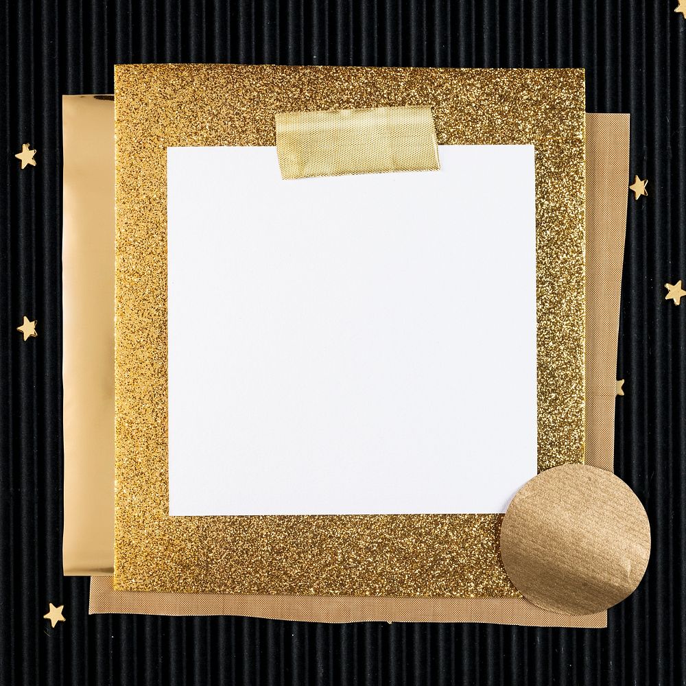 Aesthetic gold note paper mockup, stationery design psd