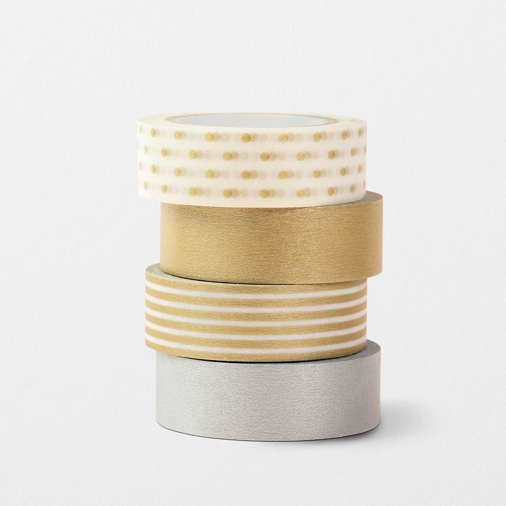 Gold and silver tape rolls, stationery element psd