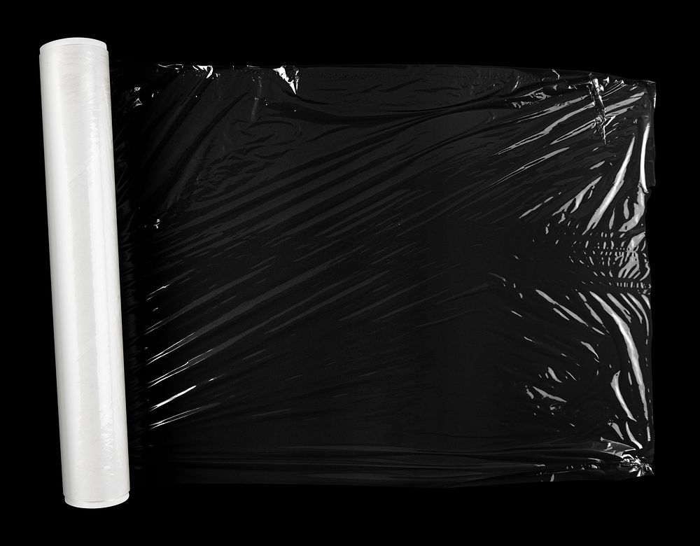 Stretch wrap film roll, black background