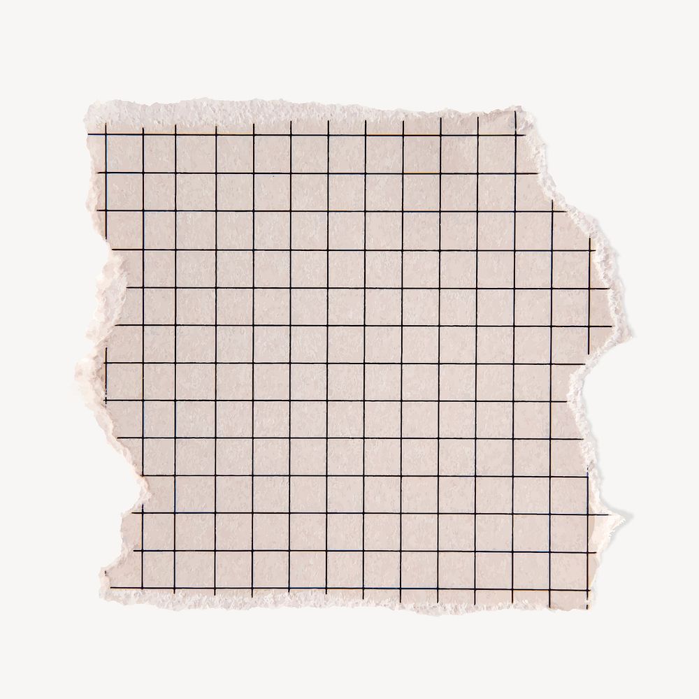 Pink torn grid paper note, stationery element vector