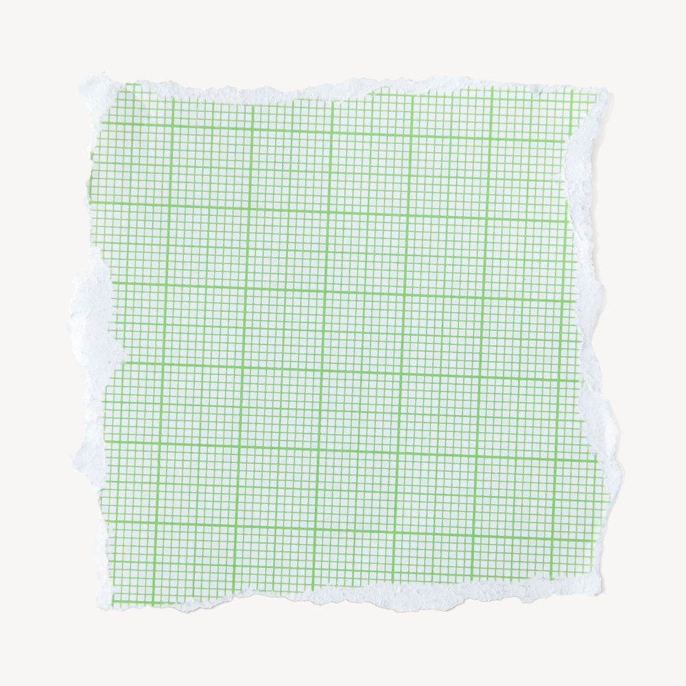 Green torn grid paper note, stationery element vector