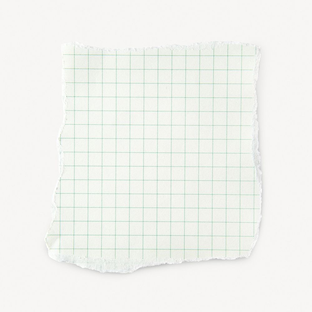 Green torn grid paper note, stationery element vector