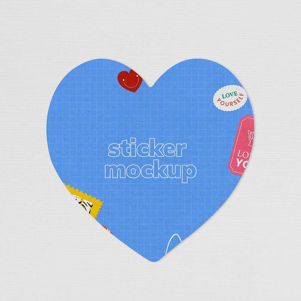 Heart shaped sticker mockup, blue design psd