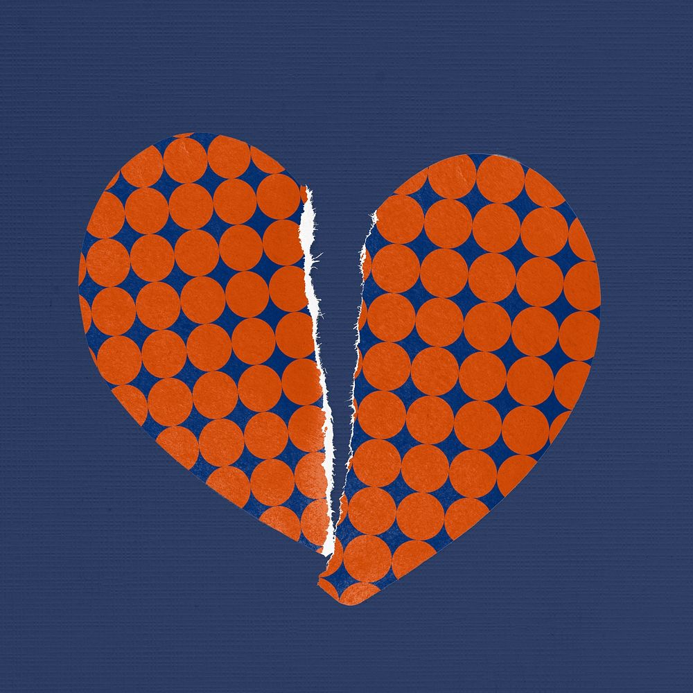 Torn heart sticker mockup, old school design psd