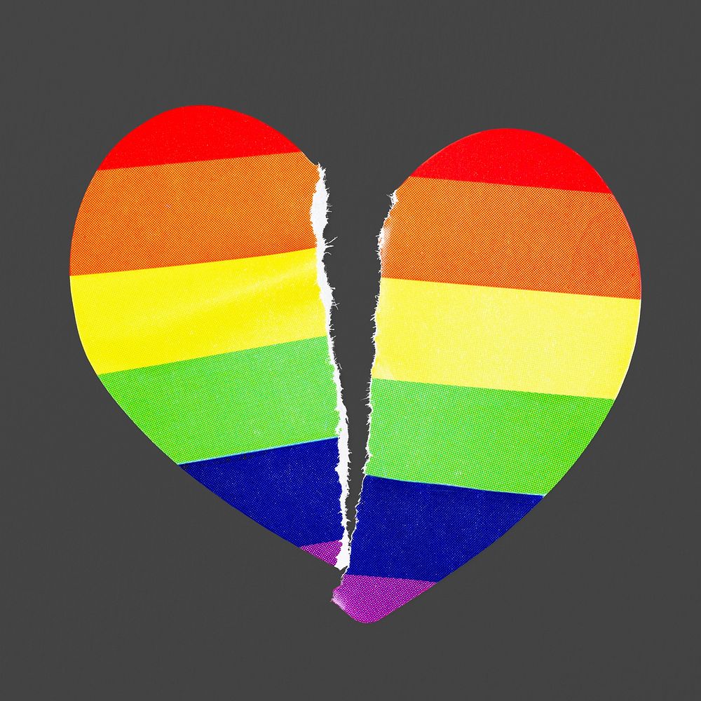 Torn rainbow LGBTQ sticker, heart shape design psd
