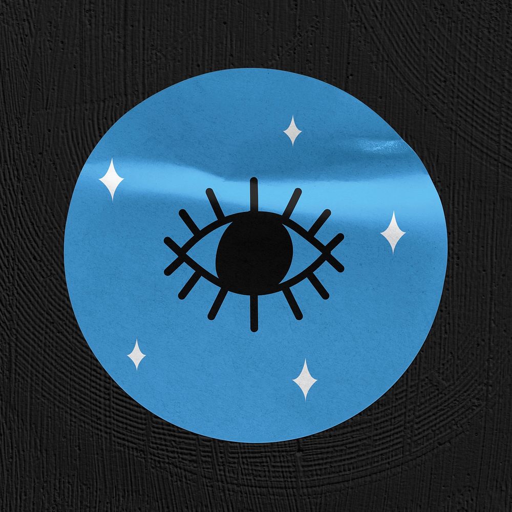 Old school sticker mockup, blue mystical round shape design psd