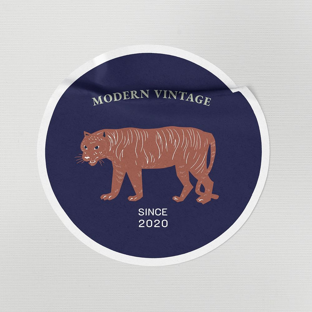 Round blue sticker mockup, vintage design psd