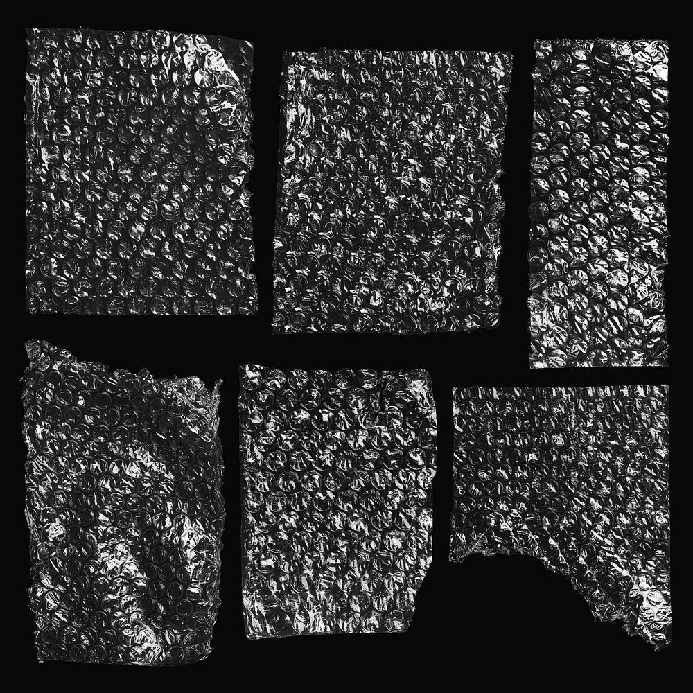 Bubble wrap collage elements, black background psd