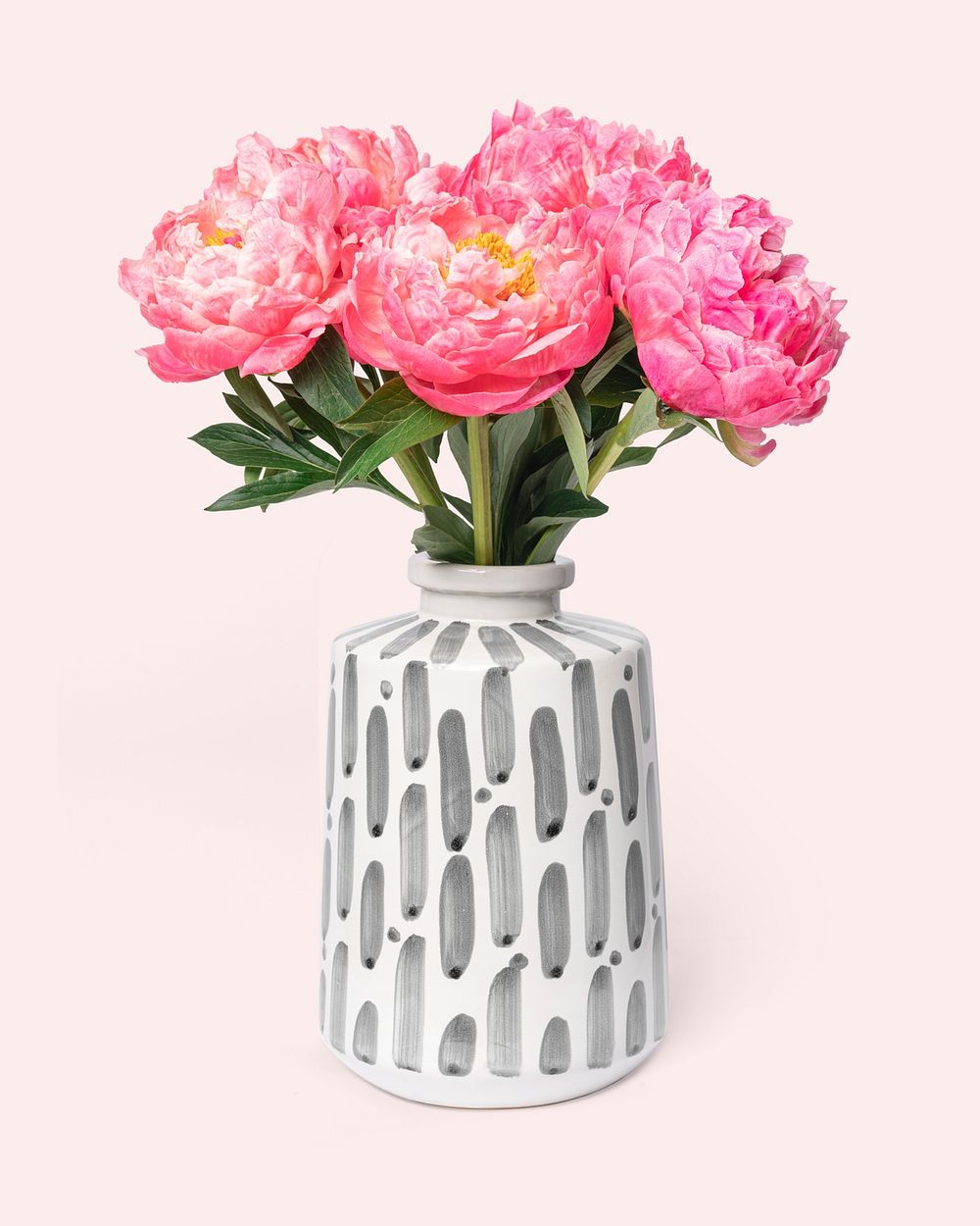 Pink peonies in white vase, isolated object design psd