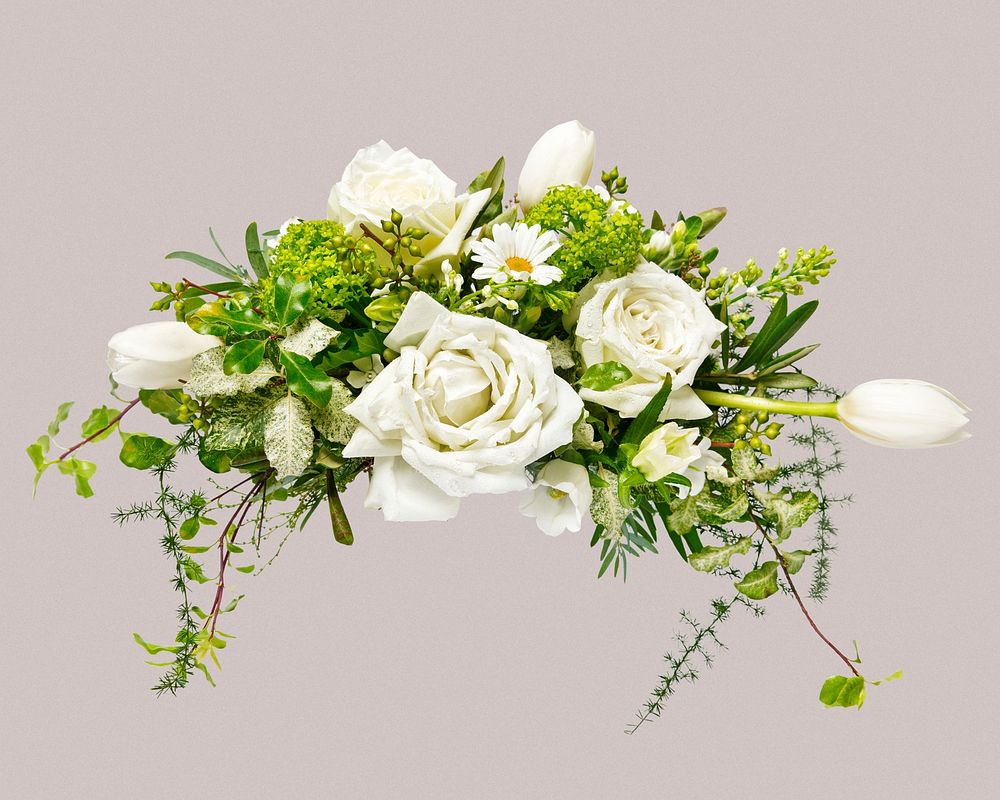 White flower bouquet, collage element psd