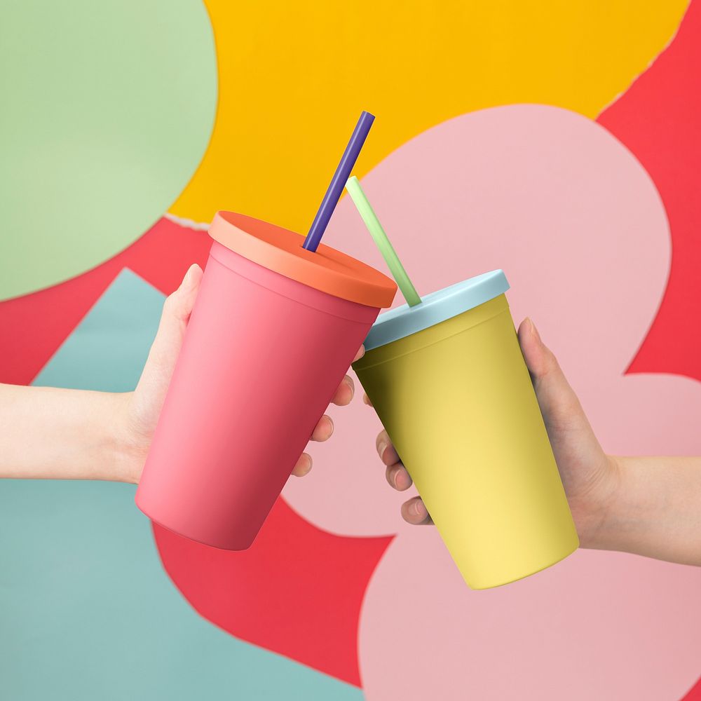 Colorful tumbler, reusable product packaging with design space