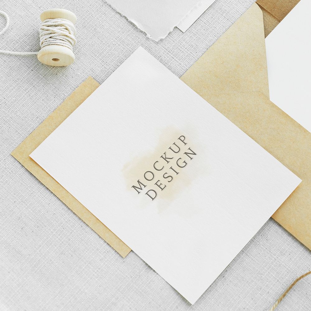 White cards template mockup on white fabric textured background