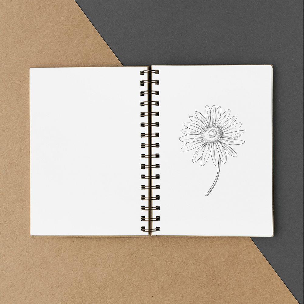 Flower drawn in a white notebook mockup