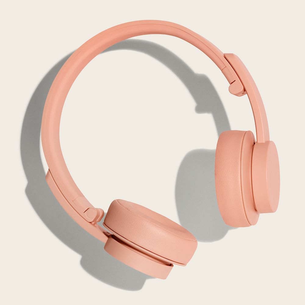 Pastel pink wireless headphone mockup on a gray background