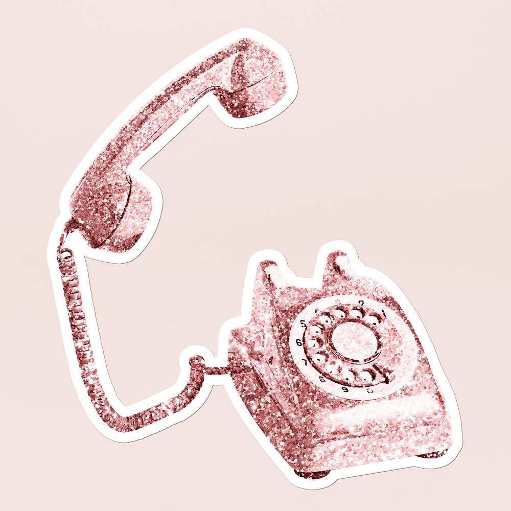 Glittery pink rotary dial sticker on a light pink background