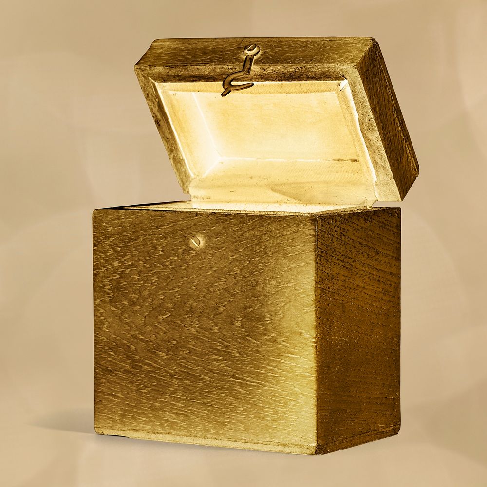 Wooden treasure chest with metal latch in gold color effect design resource
