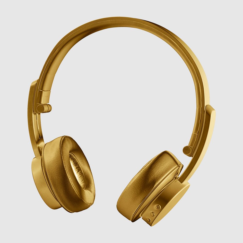 Gold wireless headphone mockup on a gray background