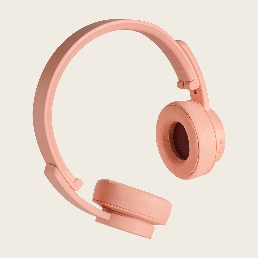 Pastel pink wireless headphone mockup on a gray background