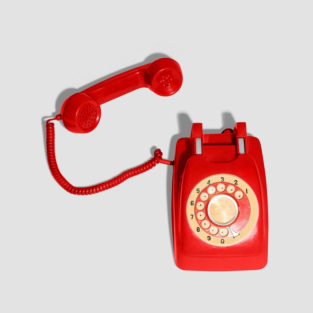 Red retro rotary phone mockup design resource