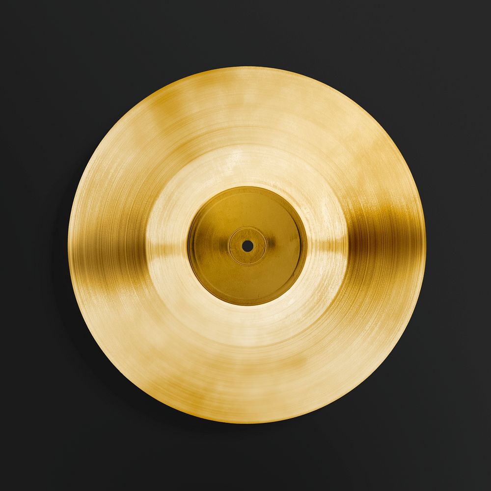 Golden vinyl record on a black background