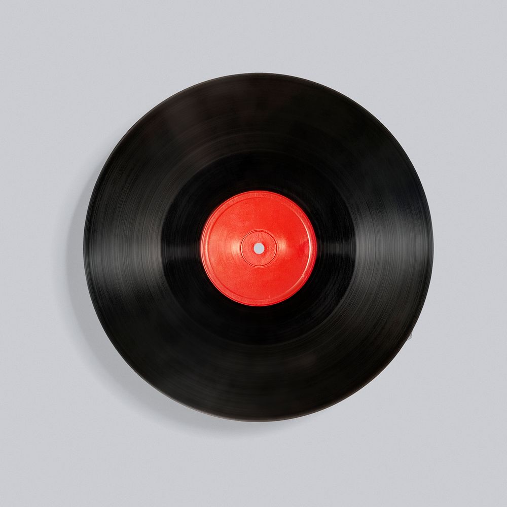 Black vinyl record mockup on a gray background