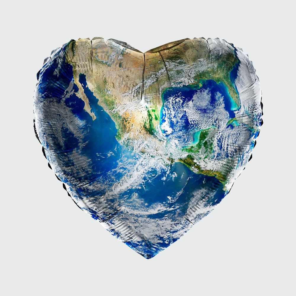 World map print on a heart shaped balloon design element