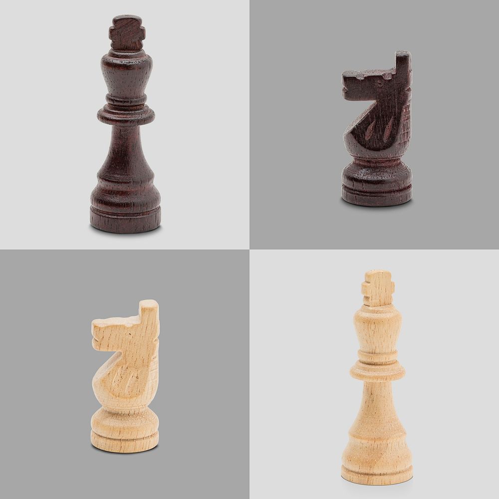 Chess pieces set on gray background