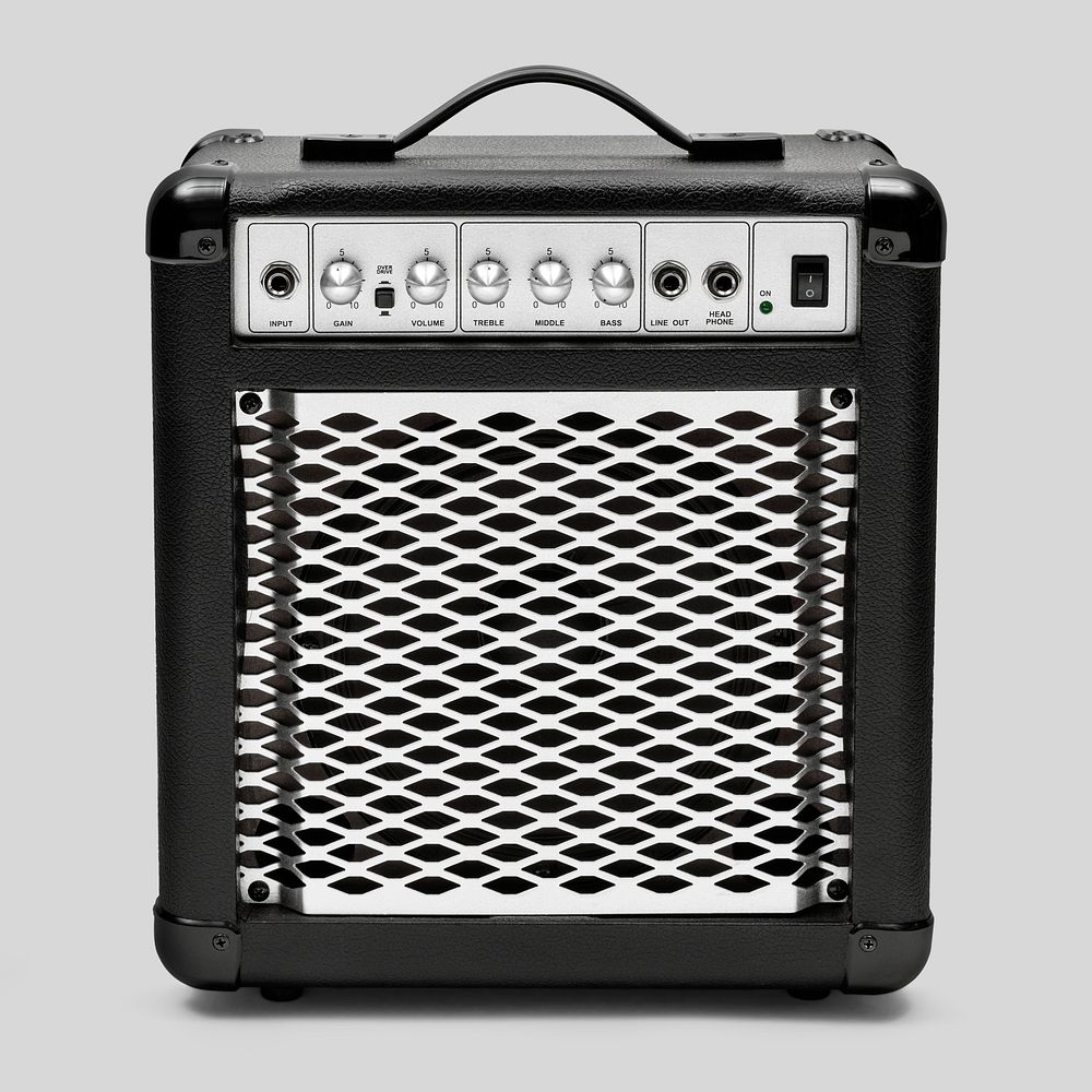 Black portable music speaker on white background