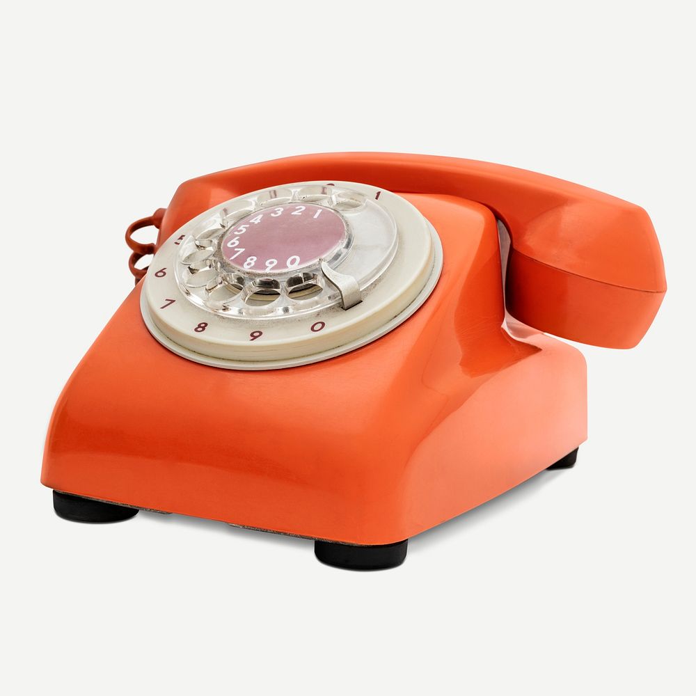 Vintage orange telephone on white background