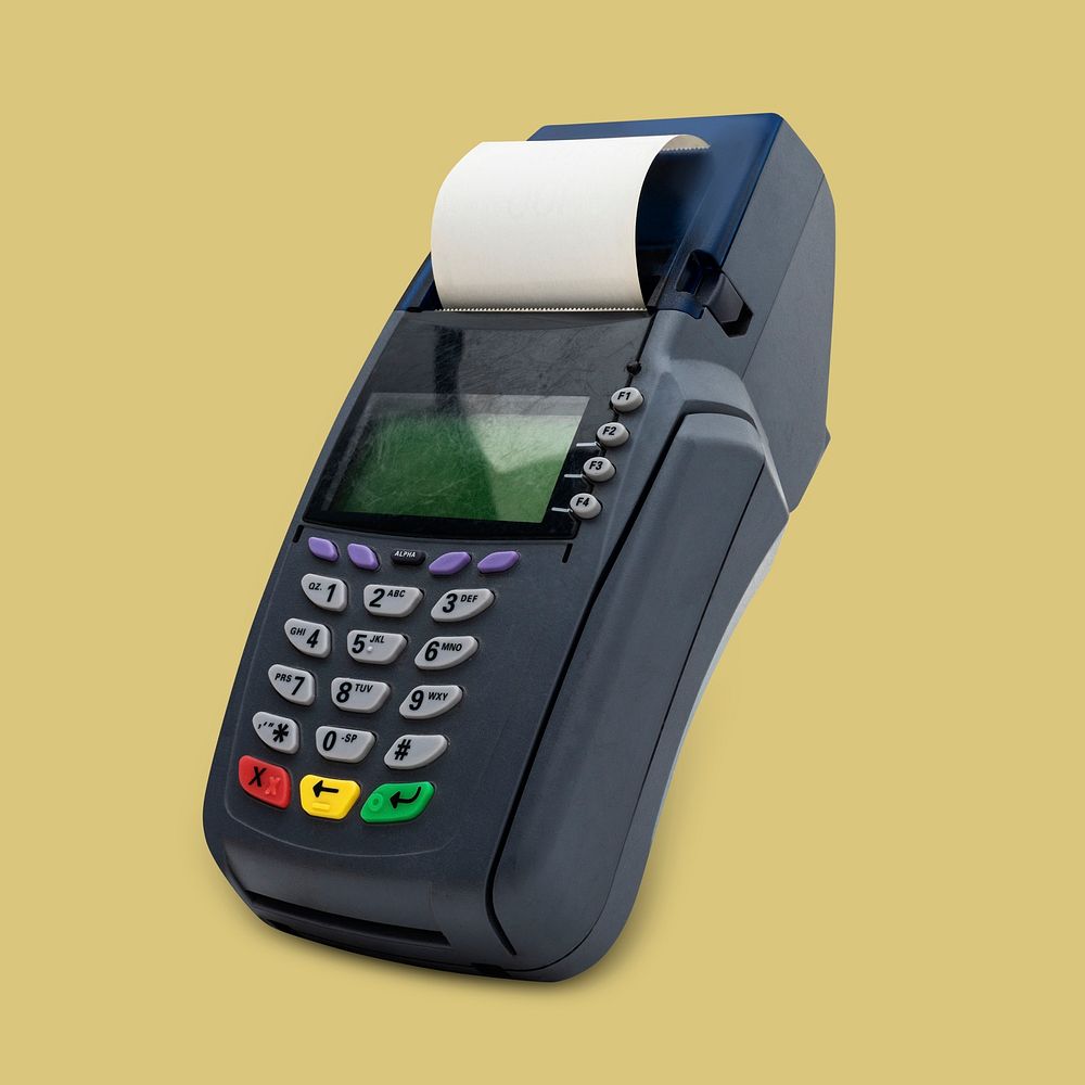 Point of sale machine mockup on dull yellow background