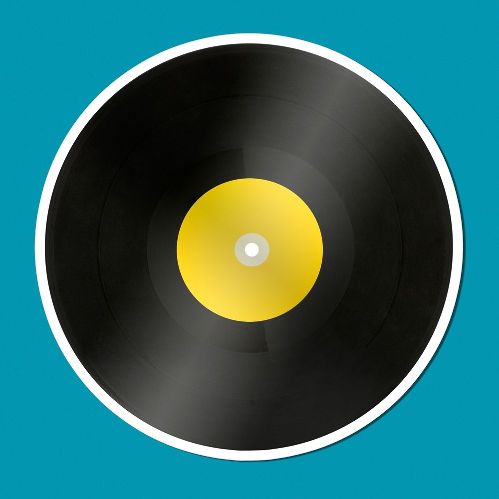 Black vinyl record on a teal background