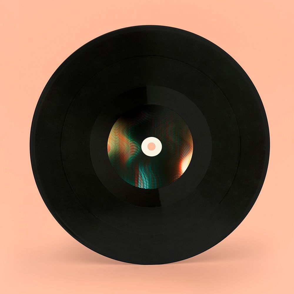 Black vinyl record mockup on a peach background